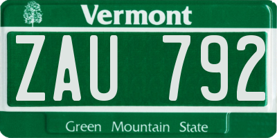 VT license plate ZAU792