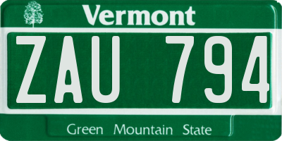 VT license plate ZAU794