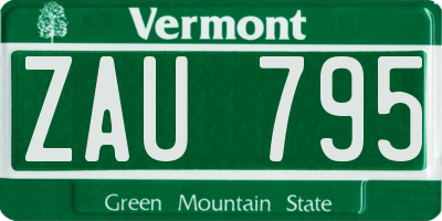 VT license plate ZAU795