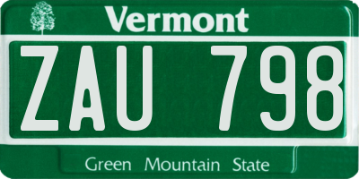 VT license plate ZAU798