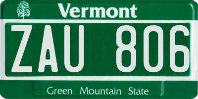 VT license plate ZAU806