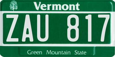 VT license plate ZAU817