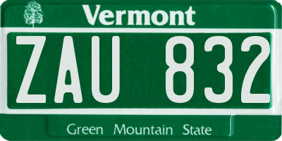VT license plate ZAU832