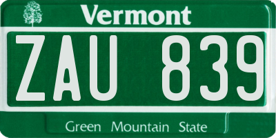VT license plate ZAU839