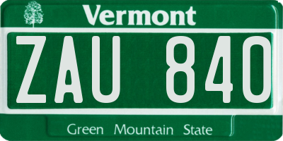 VT license plate ZAU840