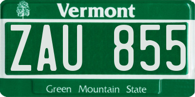 VT license plate ZAU855