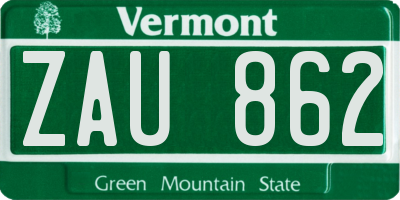 VT license plate ZAU862
