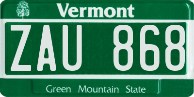 VT license plate ZAU868