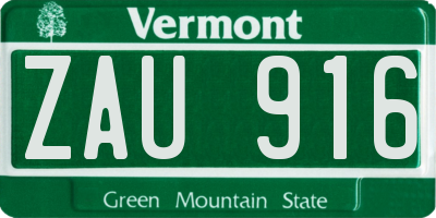 VT license plate ZAU916