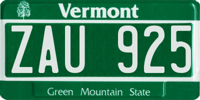 VT license plate ZAU925