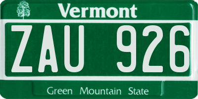 VT license plate ZAU926
