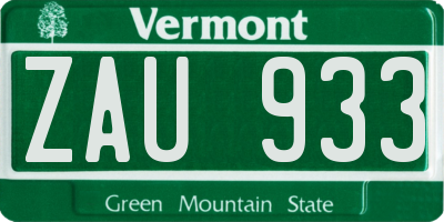 VT license plate ZAU933