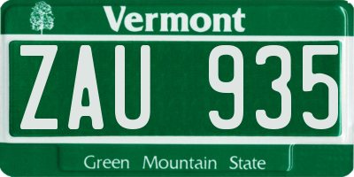 VT license plate ZAU935