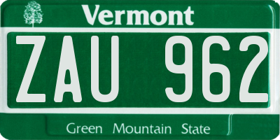 VT license plate ZAU962
