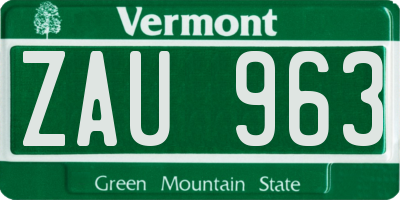 VT license plate ZAU963