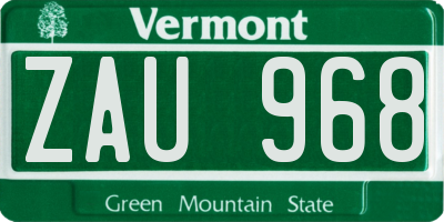 VT license plate ZAU968