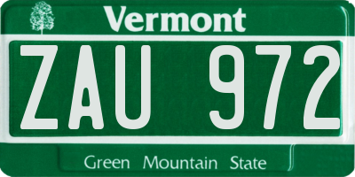 VT license plate ZAU972