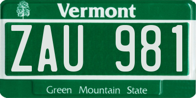 VT license plate ZAU981