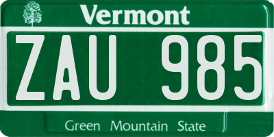 VT license plate ZAU985