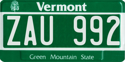 VT license plate ZAU992