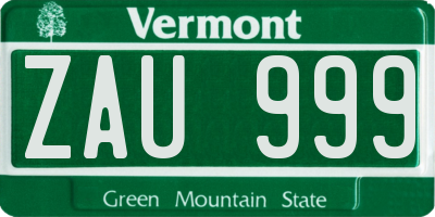 VT license plate ZAU999