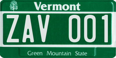 VT license plate ZAV001