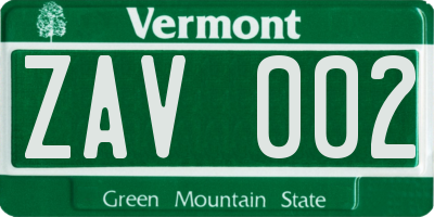 VT license plate ZAV002