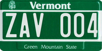 VT license plate ZAV004