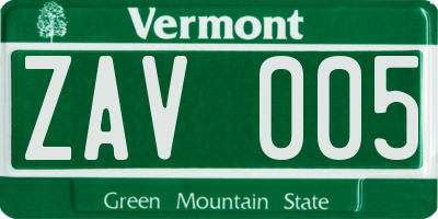 VT license plate ZAV005