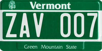 VT license plate ZAV007