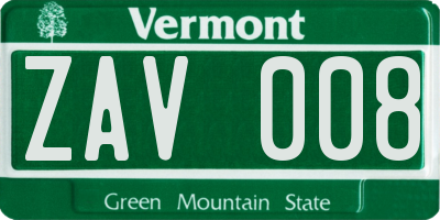 VT license plate ZAV008