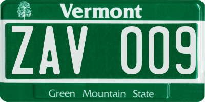 VT license plate ZAV009