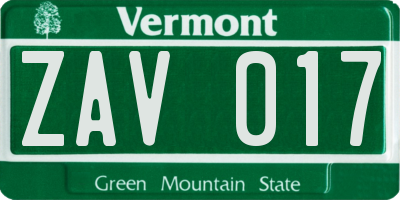 VT license plate ZAV017