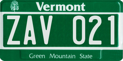VT license plate ZAV021
