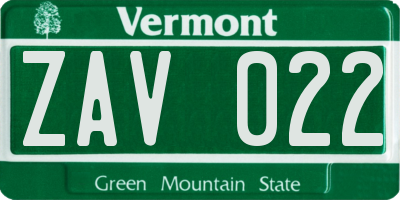 VT license plate ZAV022