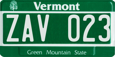 VT license plate ZAV023