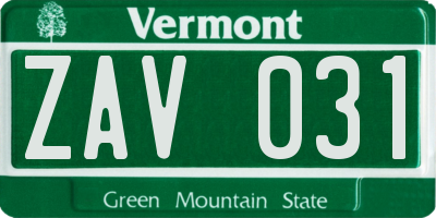 VT license plate ZAV031
