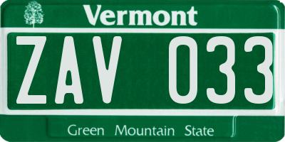 VT license plate ZAV033