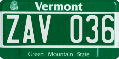 VT license plate ZAV036