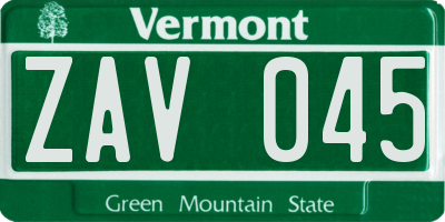 VT license plate ZAV045