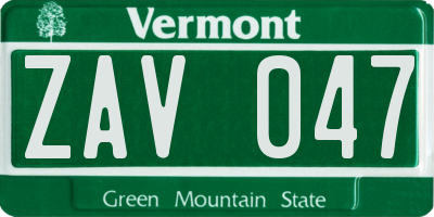 VT license plate ZAV047