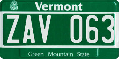 VT license plate ZAV063
