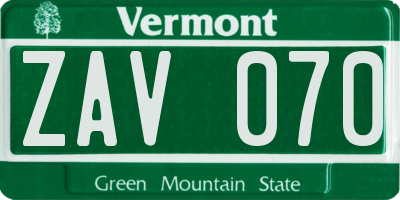 VT license plate ZAV070