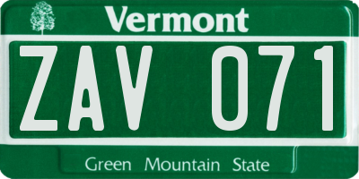 VT license plate ZAV071