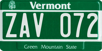 VT license plate ZAV072