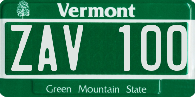 VT license plate ZAV100