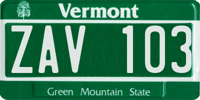 VT license plate ZAV103
