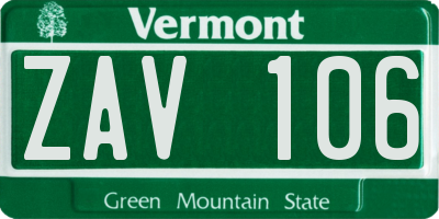 VT license plate ZAV106