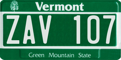 VT license plate ZAV107