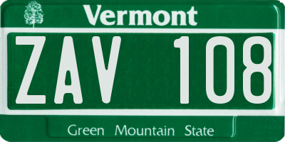 VT license plate ZAV108